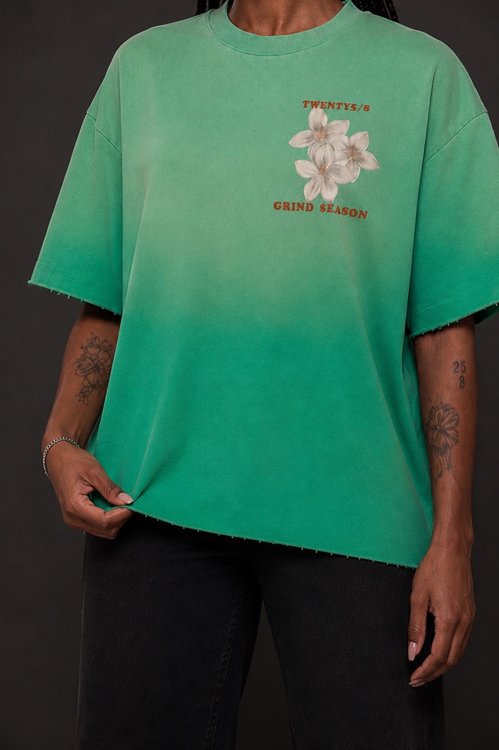 Green Sun Fade Raw Edge T-Shirt ( Oversized)