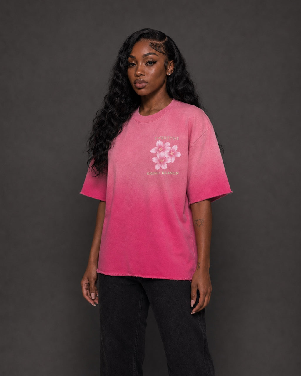 Pink Sun Fade Raw Edge T-Shirt (oversized)