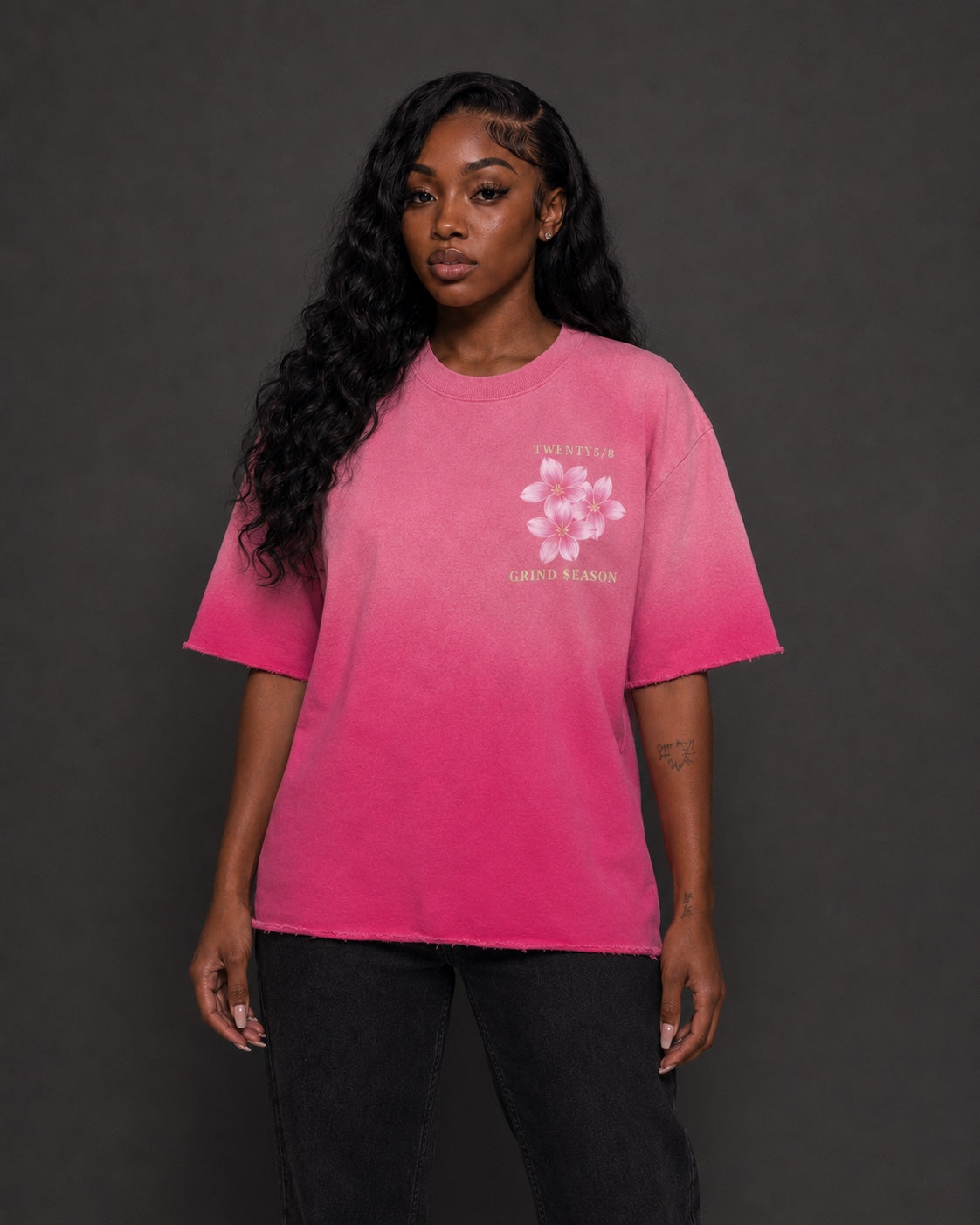 Pink Sun Fade Raw Edge T-Shirt (oversized)