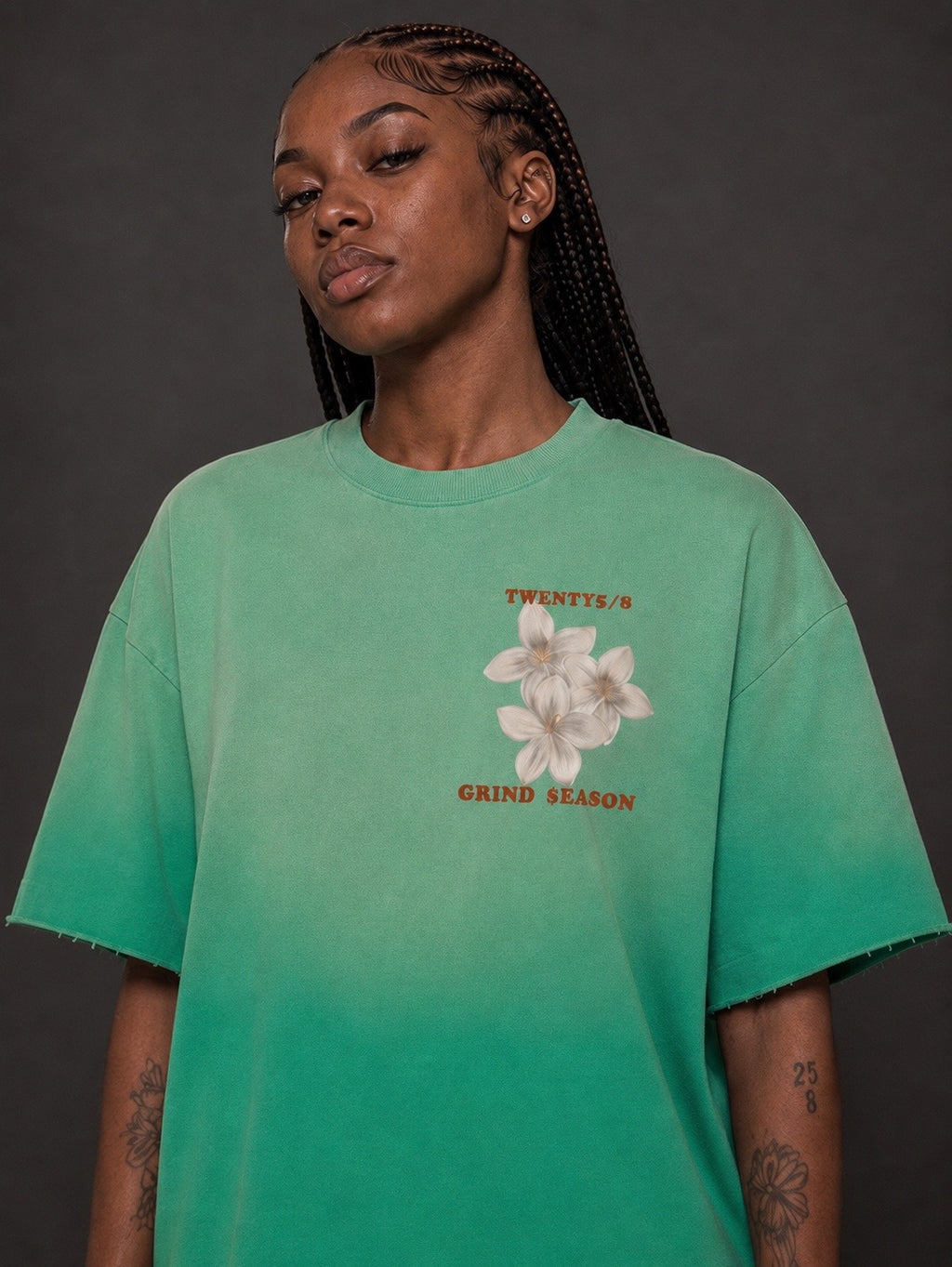 Green Sun Fade Raw Edge T-Shirt ( Oversized)