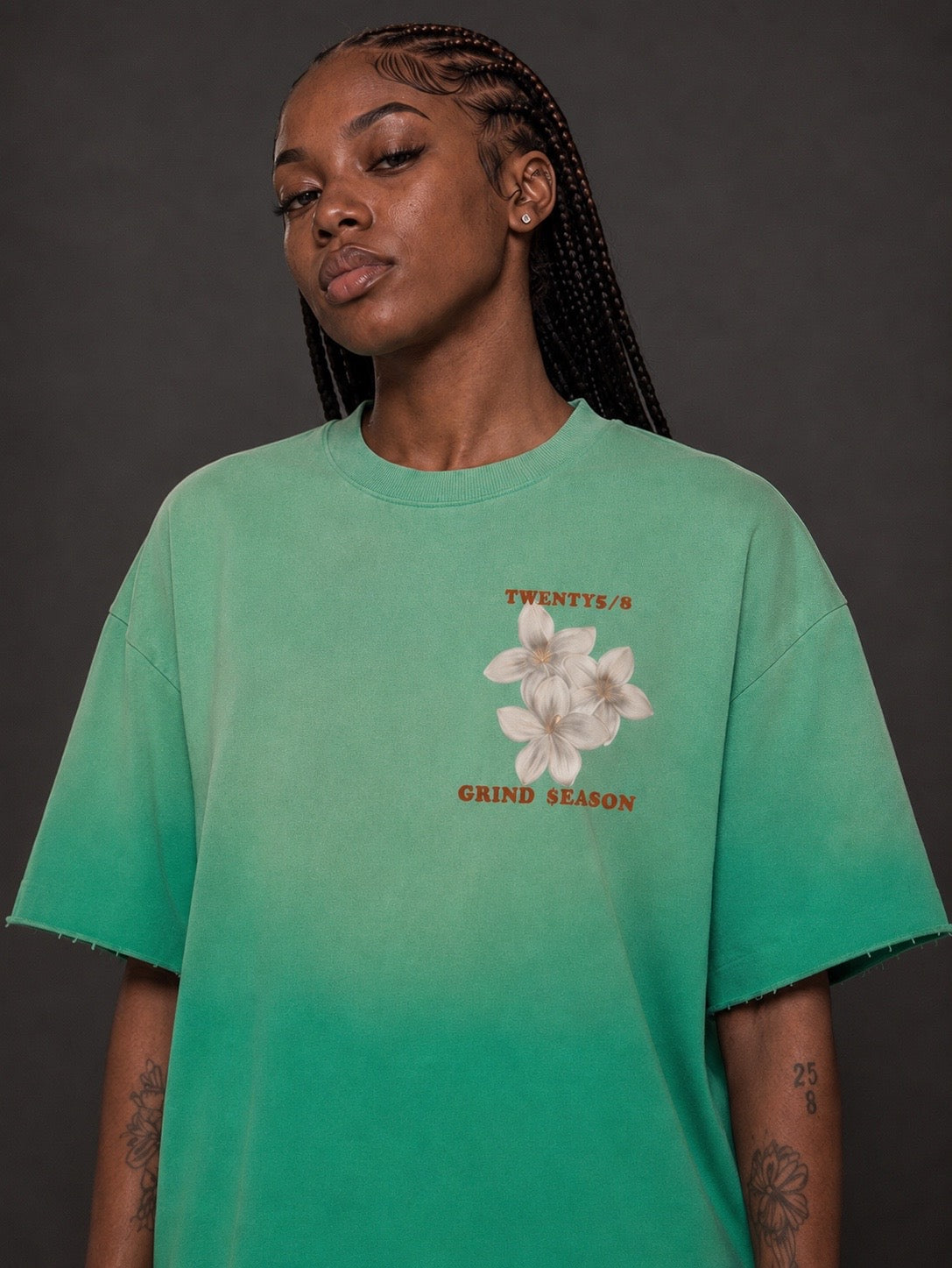 Green Sun Fade Raw Edge T-Shirt ( Oversized)