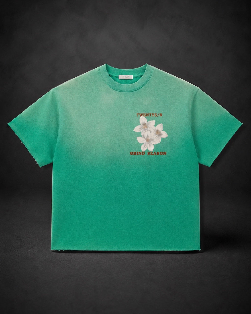 Green Sun Fade Raw Edge T-Shirt ( Oversized)