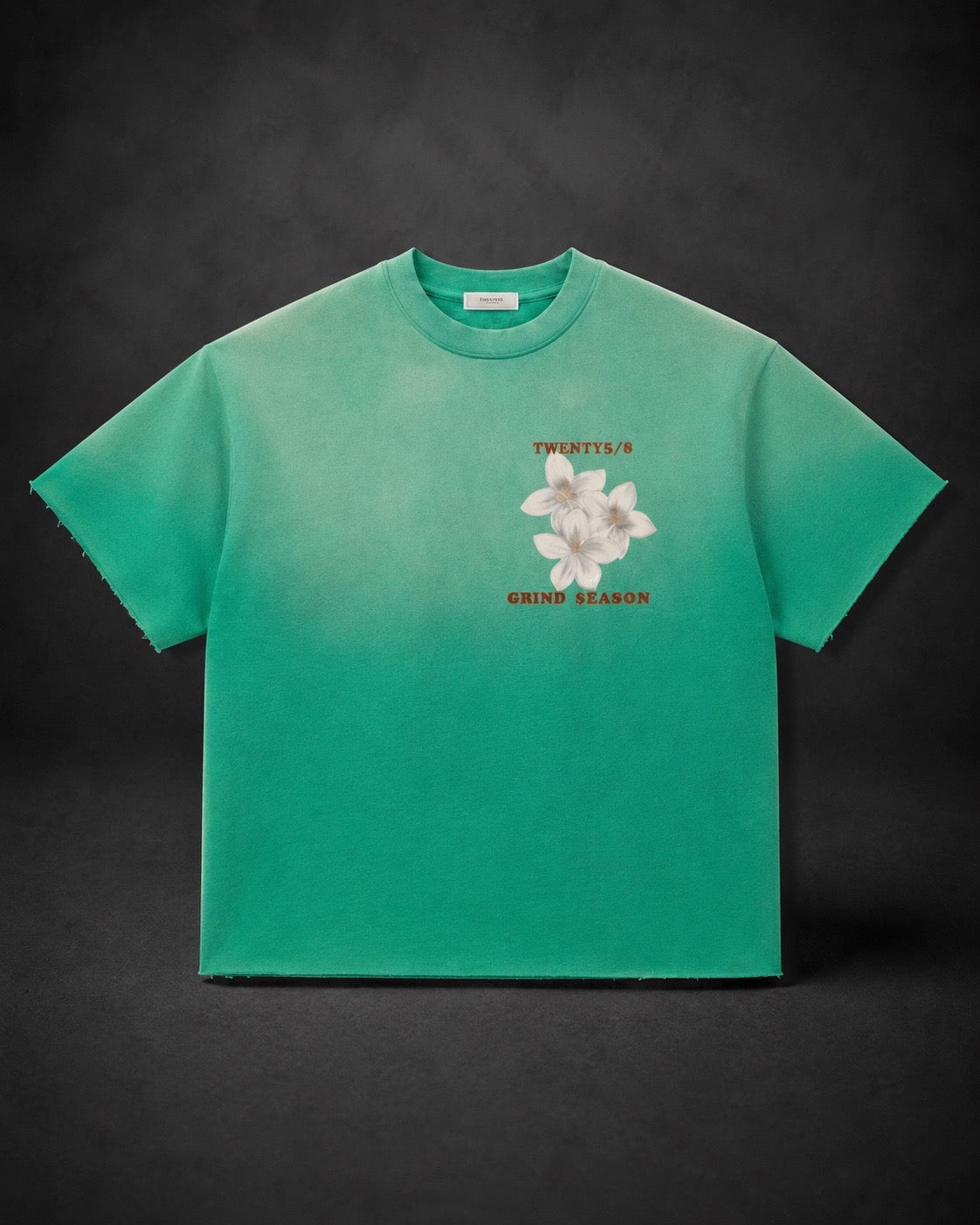 Green Sun Fade Raw Edge T-Shirt ( Oversized)