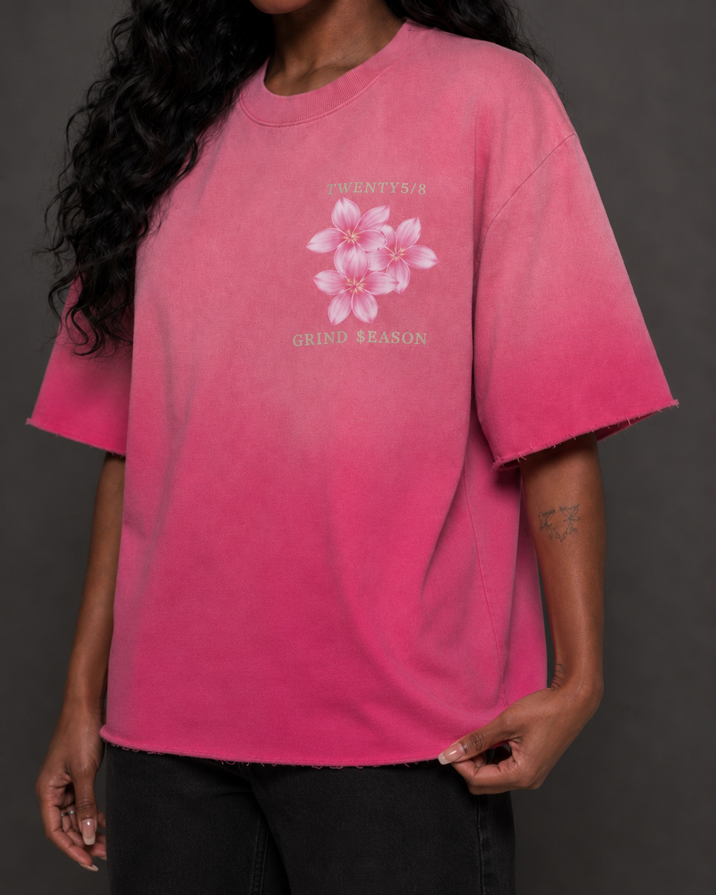 Pink Sun Fade Raw Edge T-Shirt (oversized)