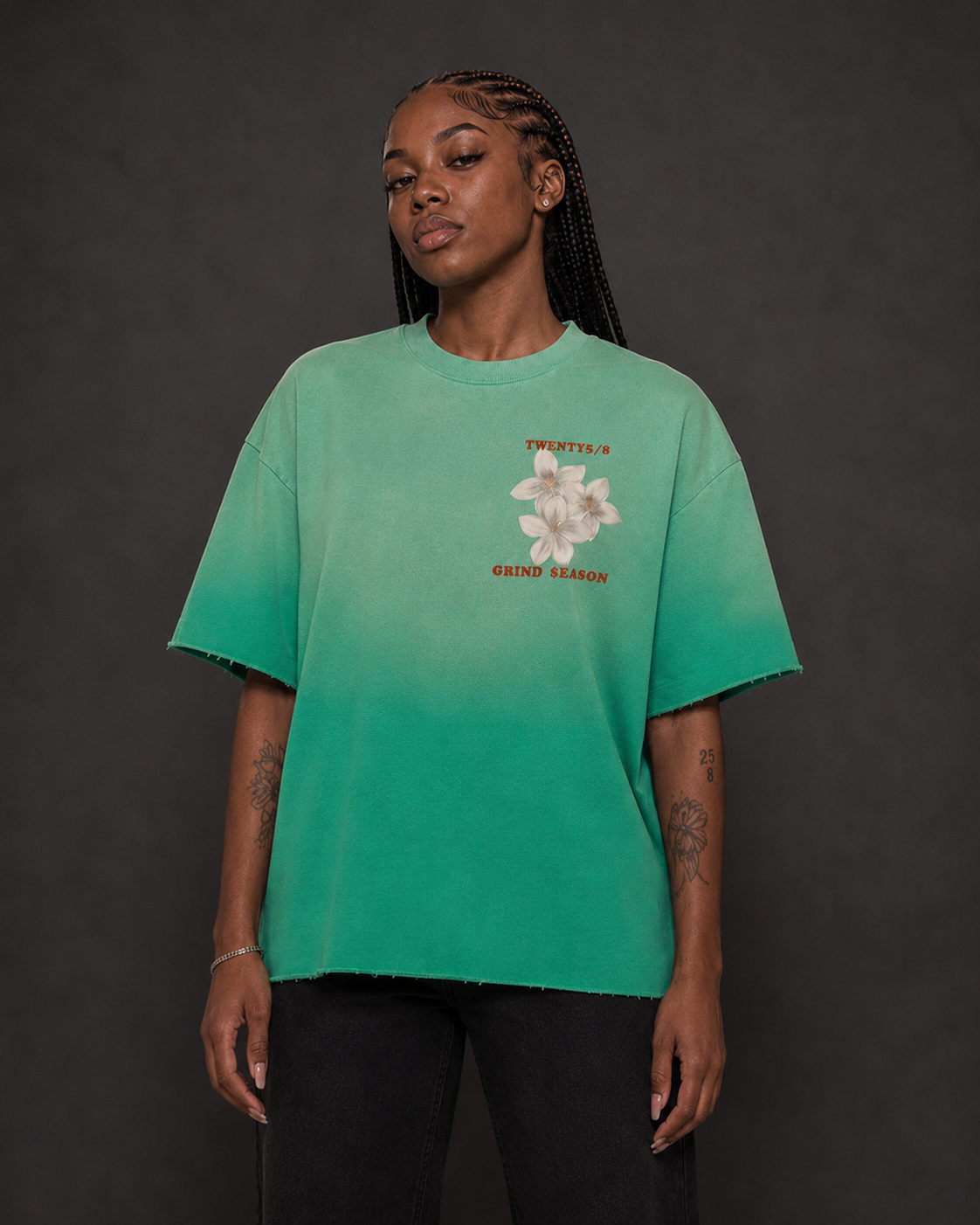 Green Sun Fade Raw Edge T-Shirt ( Oversized)